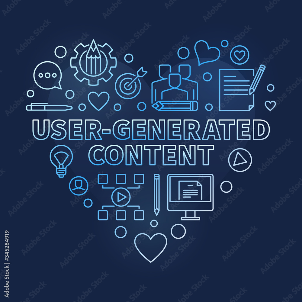 Fototapeta premium User-Generated Content vector concept linear blue heart illustration on dark background