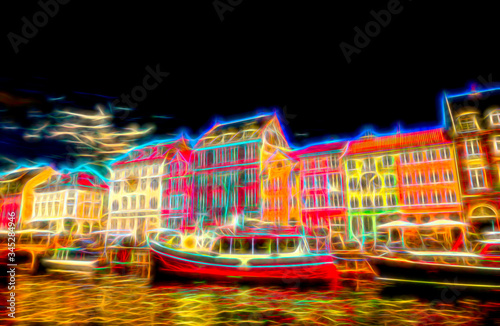 Canvas Print Colorful Houses along a boat dock or harbor
