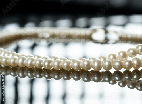 close-up macro photo pearl diamond necklace