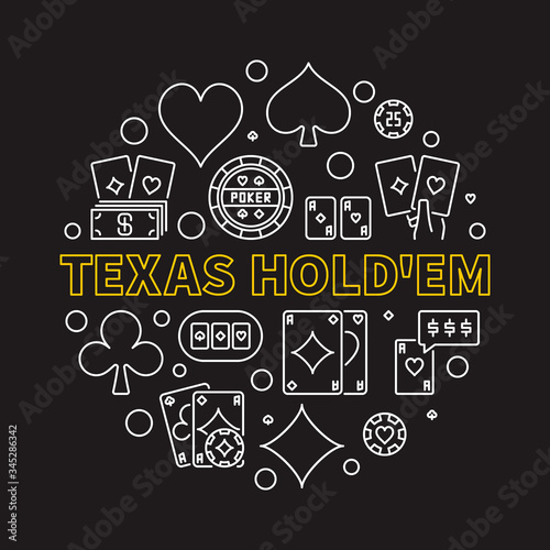 Texas Hold'em Poker Game round vector concept linear illustration with black background