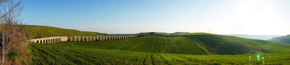 Panoramic view of ancient roman aqueduct