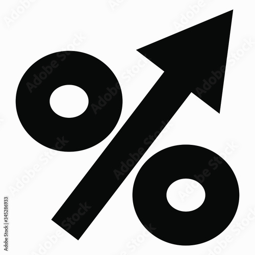 Percentage increase icon. Increase in income. Increase the discount. Increase in the bank interest rate. Profit growth. Increase in the percentage of income. Earnings growth. Price increase. Vector 