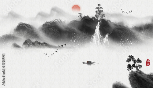 中国风水墨山水画山水画风景画艺术插图插图背景东方艺术东方山水水墨 中国风水墨山水画山水画风景画艺术插图插图背景东方艺术东方山水水墨