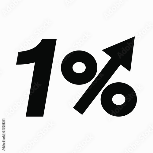 The black figure is 1  percent increase. Price increase icon.  Sales. Profit growth. Increase revolutions. The increase in interest in the bank. Quality improvement. Icon of internet shops. Vector 