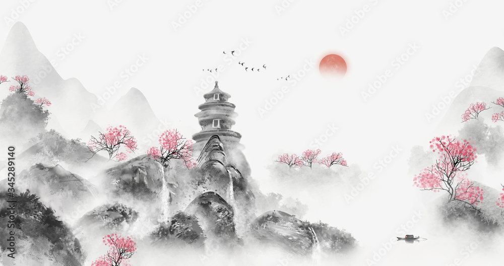中国山水画　【秋山雁影 】 凌雲 水墨画 山水風景 掛け軸 中国山水画 【秋山雁影 】 凌雲 水墨画 山水風景 掛け軸 - メルカリ