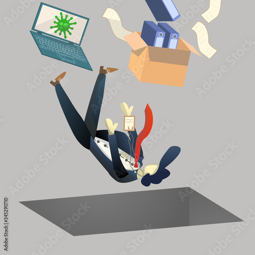 Isometric and flat illustration techniques, employee job reduction and termination concept