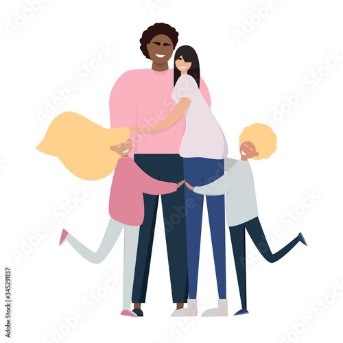 Happy couple with children. Children adoption concept. Adoption family.