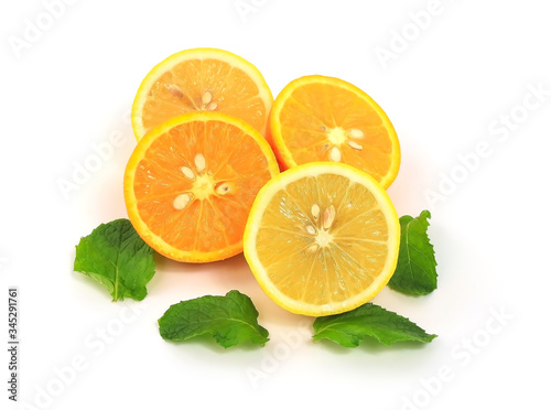 Orange and  Citrus fruit for Healthy detox vegan diet on white background
