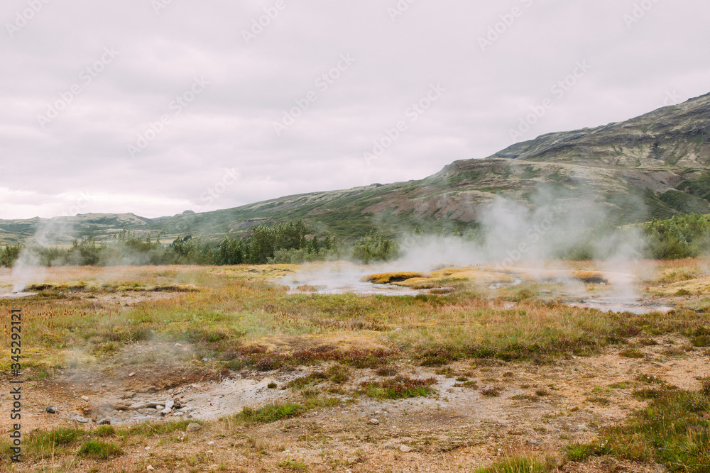 geothermal area near Strokkur on Iceland geothermal area near Strokkur on Iceland