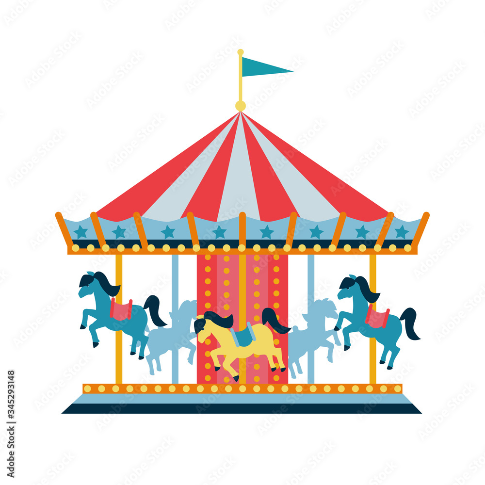 Carousel with horses or merry-go-round for children, amusement park, circus. Flat style illustration isolated on white background. RGB Carousel with horses or merry-go-round for children, amusement park, circus. Flat style illustration isolated on white background. RGB