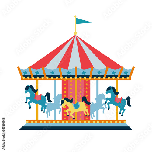 Canvas-taulu Carousel with horses or merry-go-round for children, amusement park, circus