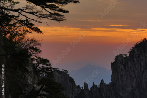 Huangshan mountain range or Yellow mountain in Anhui province, China