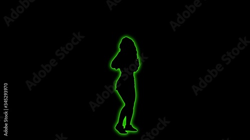 Glowing Neon Dancing Woman Silhouette
