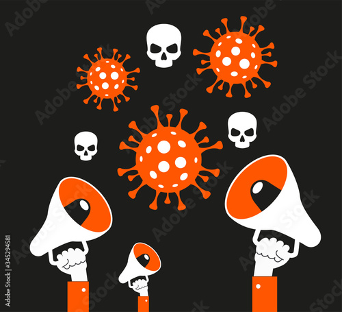 Coronavirus concept. Virus and skull. News distribution. Panic