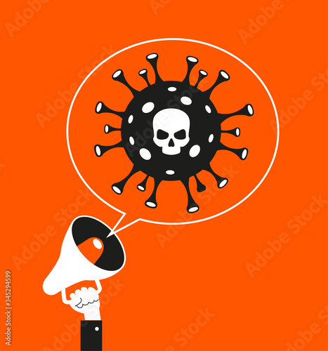 Coronavirus concept. Virus and skull. News distribution. Panic