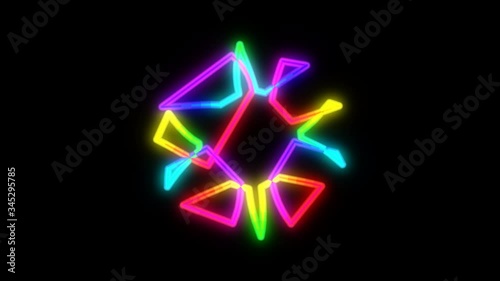 4K Animation abstract digital flashy neon glow color moving star. Seamless background motion screen. Looped animation in transparent background to suit all your projects.