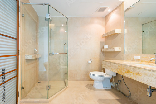 Luxury bathroom bright colors in apartment 