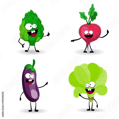 Fototapeta Naklejka Na Ścianę i Meble -  Beets, carrots, tomatoes. Vegetables characters. Healthy foods. Food on a white background. Vegetarianism..
