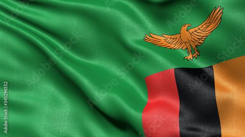 3D illustration of the flag of Zambia waving in the wind. photo