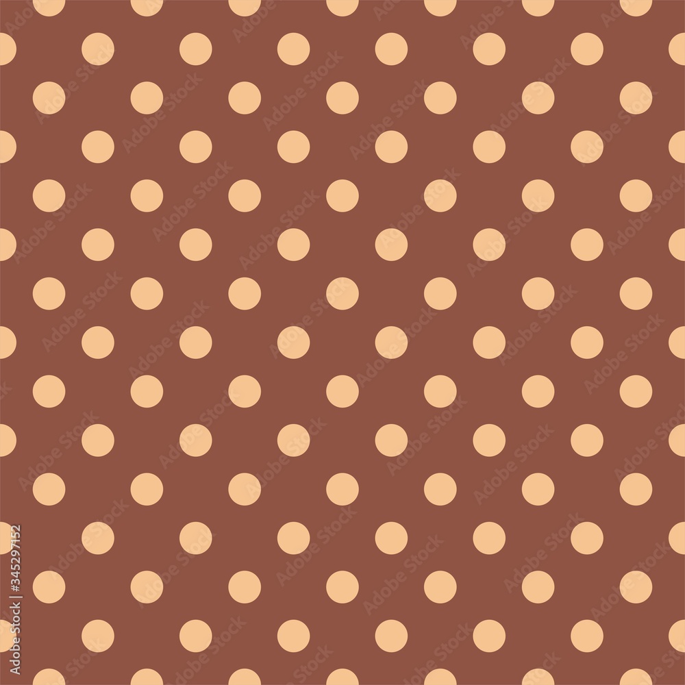 Seamless vector pastel pattern with pink beige polka dots on a dark brown background.