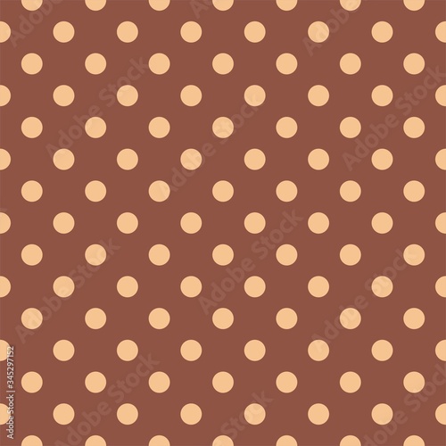 Seamless vector pastel pattern with pink beige polka dots on a dark brown background.