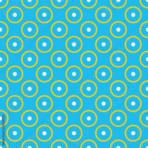 Tile vector pattern with white and yellow polka dots on pastel blue background