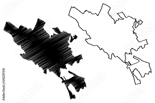 Botosani City (Republic of Romania) map vector illustration, scribble sketch City of Botosani map