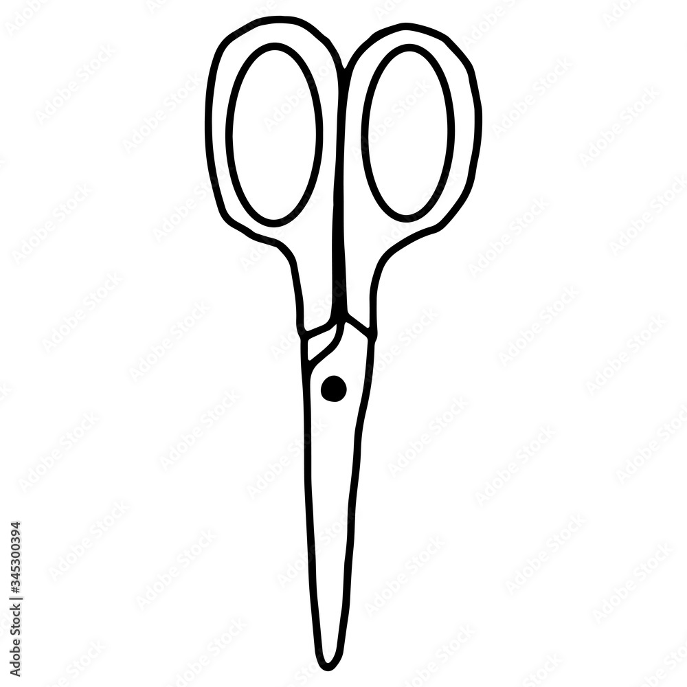 Scissors on an isolated white background. Black hand draw outline. Back to school, office. Vector illustration. Scissors on an isolated white background. Black hand draw outline. Back to school, office. Vector illustration.