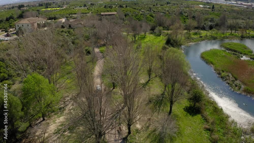 aerial view van in spain forest