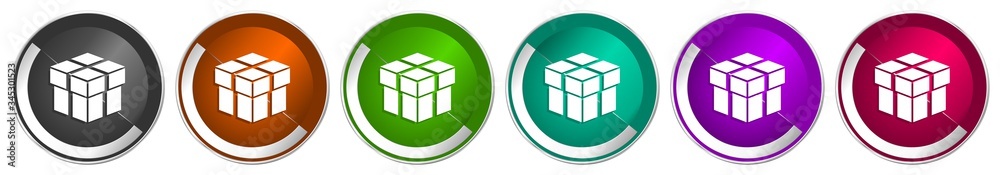 Box icon set, silver metallic chrome border vector web buttons in 6 colors options for webdesign Box icon set, silver metallic chrome border vector web buttons in 6 colors options for webdesign