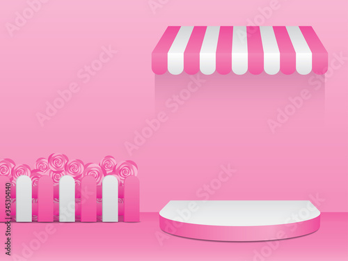 3D illustration vector product display in pink girly scene.