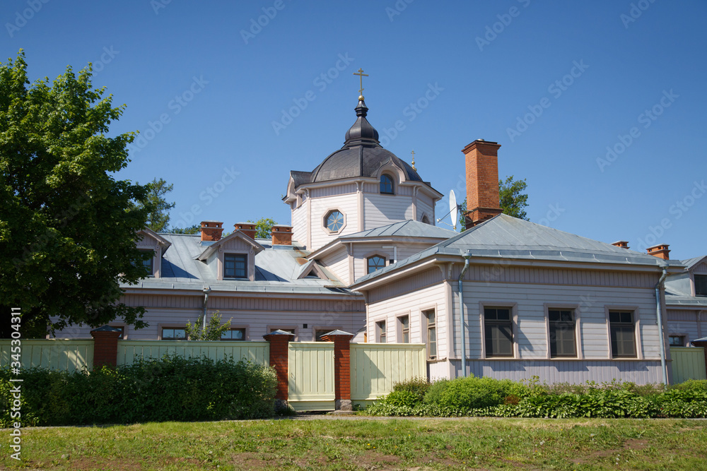 Monastic Orthodox building on a sunny summer day.