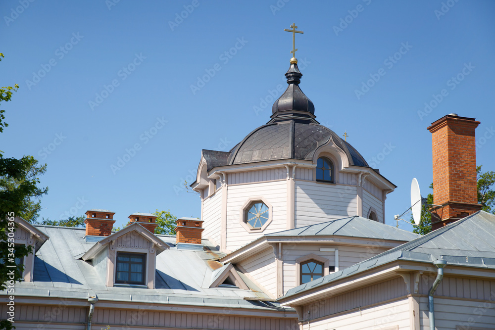 Monastic Orthodox building on a sunny summer day.