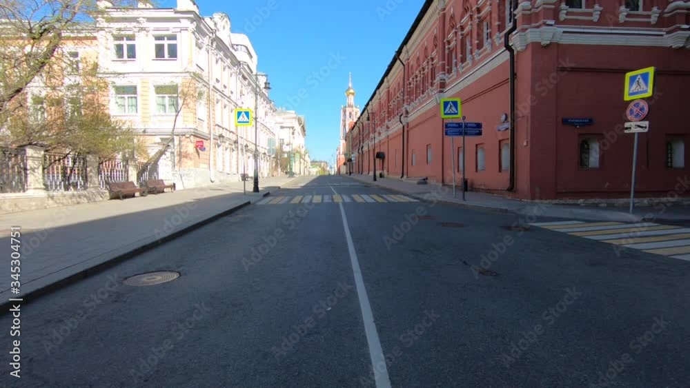 Beautiful empty without crowded streets of the center of Moscow during quarantine and self-isolation, everyone is sitting at home protecting themselves from the epidemic of coronavirus Covid-19. Beautiful empty without crowded streets of the center of Moscow during quarantine and self-isolation, everyone is sitting at home protecting themselves from the epidemic of coronavirus Covid-19.