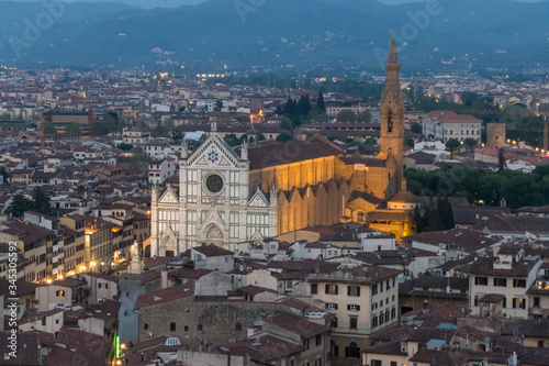 aerial night photo of Basilica of Santa Croce in Florence © Alessio