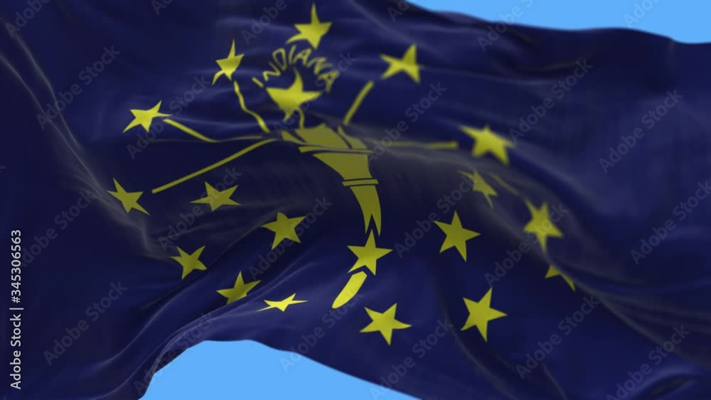 4k Indiana flag;state in United States America;cloth texture slow seamless loop waving with visible wrinkles in wind USA sky background.A fully digital rendering;animation loops at 20 seconds. 4k Indiana flag;state in United States America;cloth texture slow seamless loop waving with visible wrinkles in wind USA sky background.A fully digital rendering;animation loops at 20 seconds.