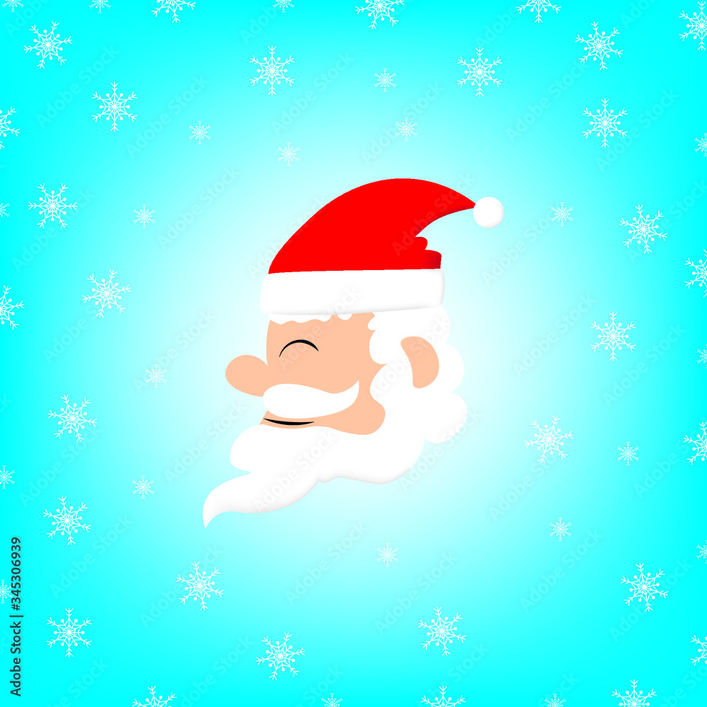Santa Claus head with Merry Christmas on the blue background and white snowflakes. Happy X' mas new year design vector Illustration. Santa Claus head with Merry Christmas on the blue background and white snowflakes. Happy X' mas new year design vector Illustration.