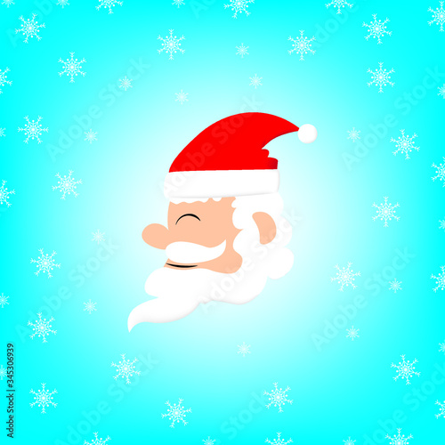 Santa Claus head with Merry Christmas on the blue background and white snowflakes. Happy X' mas new year design vector Illustration. © kannapon