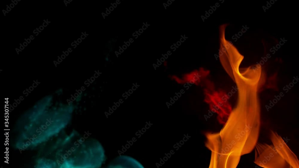 Super slow motion of coloured fire blasts isolated on black background. Filmed on high speed camera, 1000 fps Super slow motion of coloured fire blasts isolated on black background. Filmed on high speed camera, 1000 fps