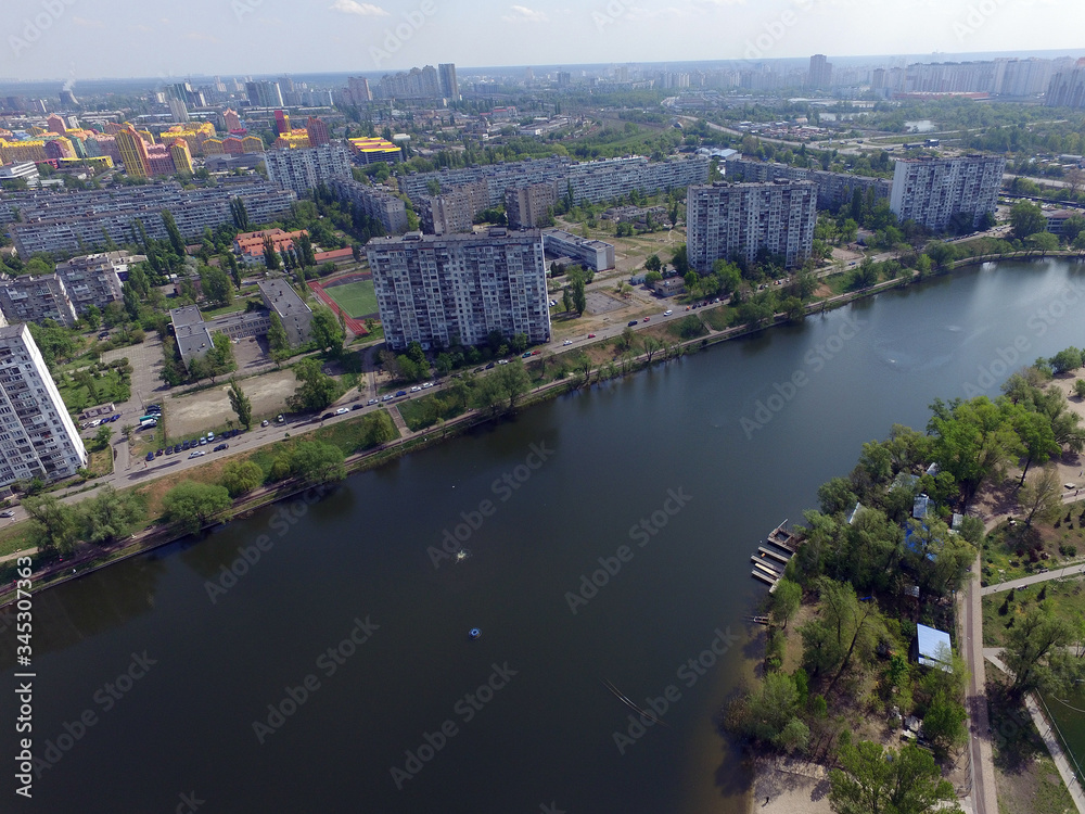 Panoramic view of Kiev at spring (drone image).