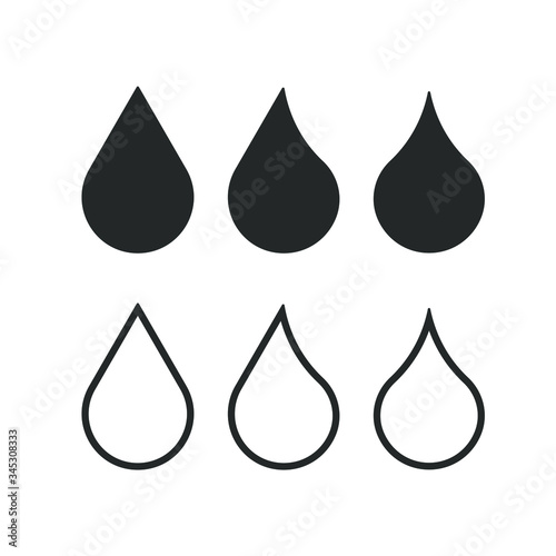 Drop shape icon collection. Simple shape liquid symbol. Water or oil sign. Rain and leak sign. Aqua logo. Isolated on white background. Vector illustration image.