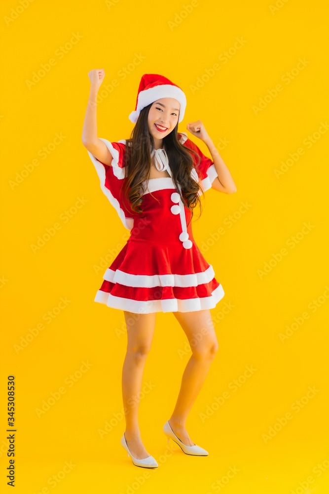 Portrait beautiful young asian woman christmas clothes and hat smile happy Portrait beautiful young asian woman christmas clothes and hat smile happy