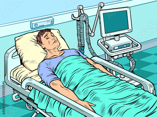 medical ventilator machine. heavy patient in intensive care. the epidemic of the coronavirus, pneumonia