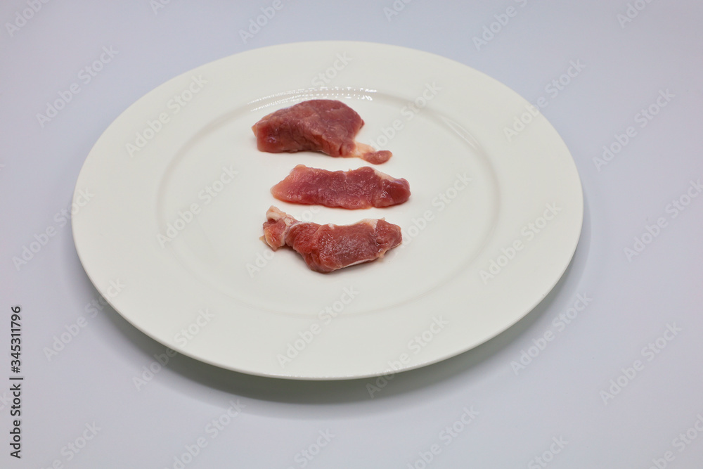 Meat, pork, slices pork loin on a white background

