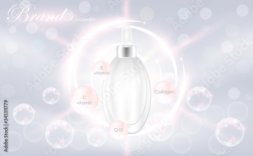 White Collagen Serum drop, Hyaluronic acid, cosmetic advertising background ready to use, luxury skin care ad, illustration vector