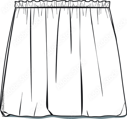 Balloon Skirt design Fashion Flat Sketch, apparel template