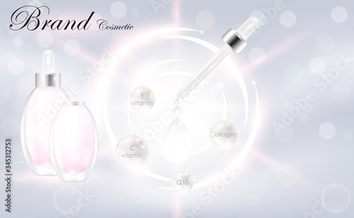 White Collagen Serum drop, Hyaluronic acid, cosmetic advertising background ready to use, luxury skin care ad, illustration vector