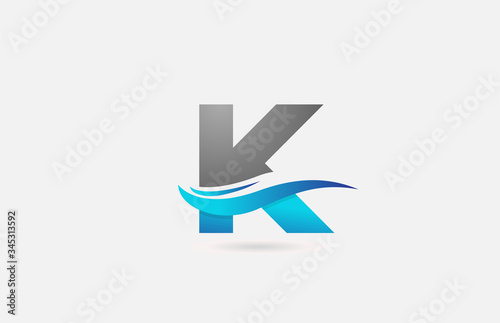 blue grey K alphabet letter logo icon for business and company with swoosh design