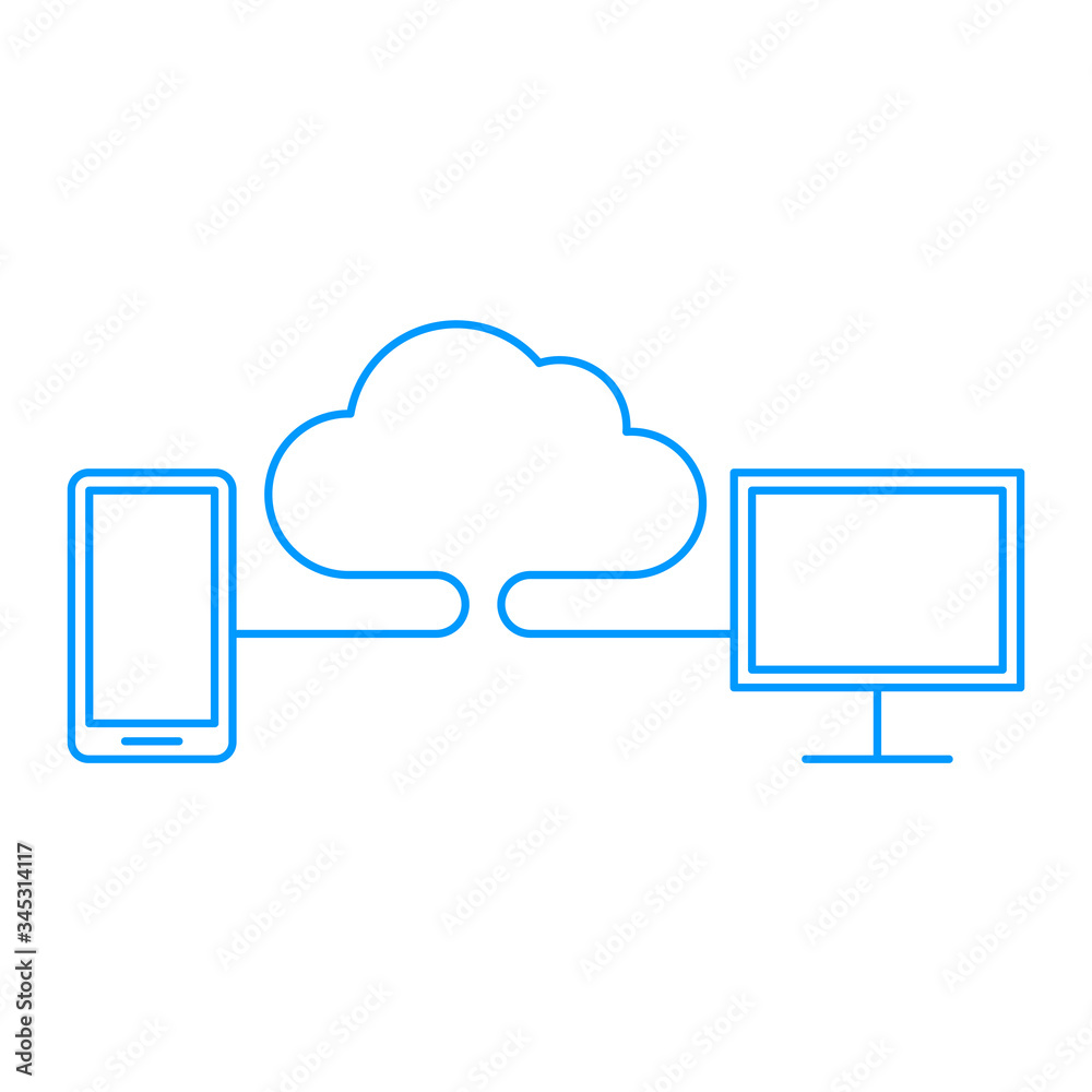 Cloud computing service icon. Linear art illustration. Cloud computing service icon. Linear art illustration.
