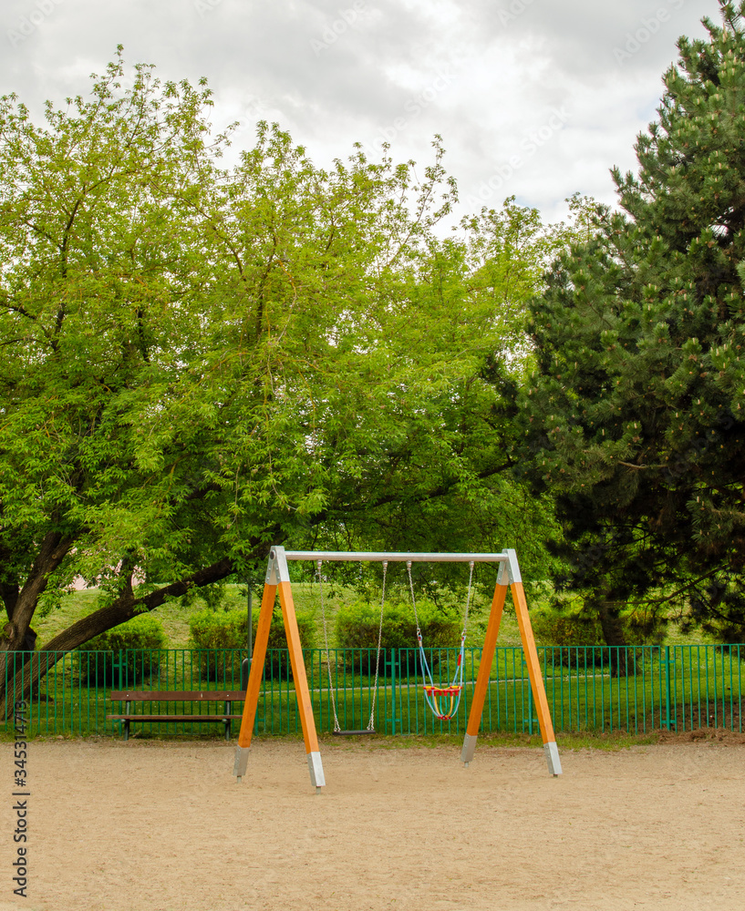 playground in the park without children. COVID-19